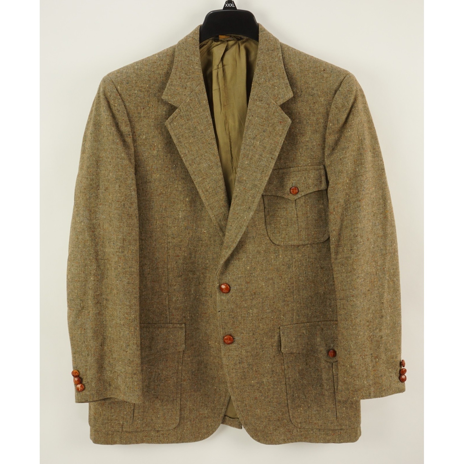 Vintage 1970s Union Made Tweed Wool Atomic Fleck Military Safari Jacket 42r Men